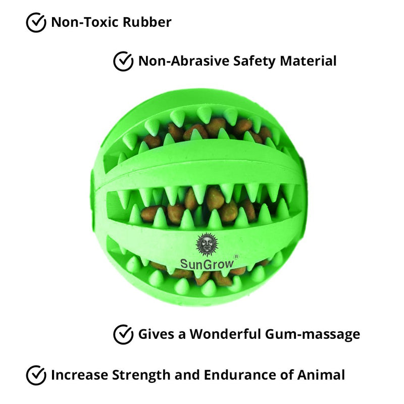 [Australia] - SunGrow Dental Chew Treat Ball for Dogs, Interactive Pet Training Toy, Durable, Rubber Tooth Cleaning Toy, Boredom Buster & for Physical & Mental Stimulation, 1pc 