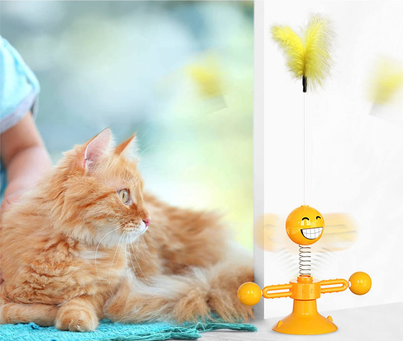 YINOR Rotating Windmill Interactive Cat Toy,with Cat Toys Wand & Suction Cup,Interactive Feather Cat Toys for Kitten,Playing Indoor & Outdoor. Orange - PawsPlanet Australia