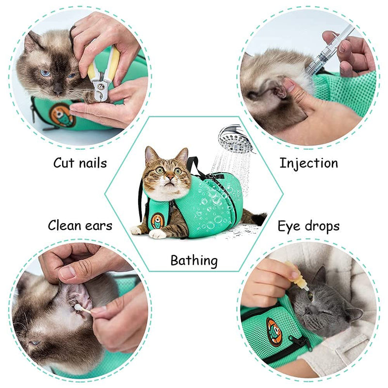 AWOOF Grooming Bag for Cats Adjustable Cat Bathing Bag Anti Scratch & Bite Polyester Soft Durable Mesh Cat Shower Bag for Small Medium Large Cats Nail Trimming Ear Cleaning Medicine Taking - PawsPlanet Australia