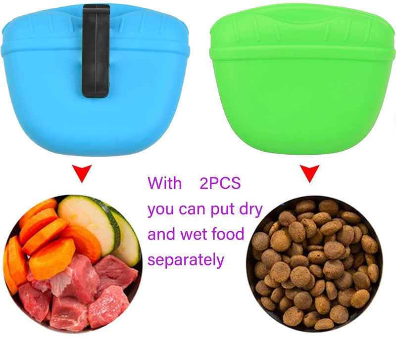 Dog Treat Pouch Silicone Dog Treat Bag Cat Treat Pouch Portable Dog Training Treat Pouch Food Treat Storage Holder for Dog Training Walking Cat Bird Puppy - Blue - PawsPlanet Australia