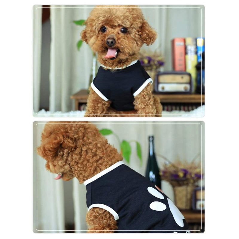 [Australia] - CheeseandU 2019 New 2Pcs Summer Dog Clothes Pet Vest Puppy Dog Cute Cool Soft Cotton Shirt with Paw Love Printed Sleeveless T-Shirt for Teddy Poodle Small Dogs Cats Clothes Pet Apparel L:Back:30cm/11.8inch Chest:40cm/15.7inch Black+White 