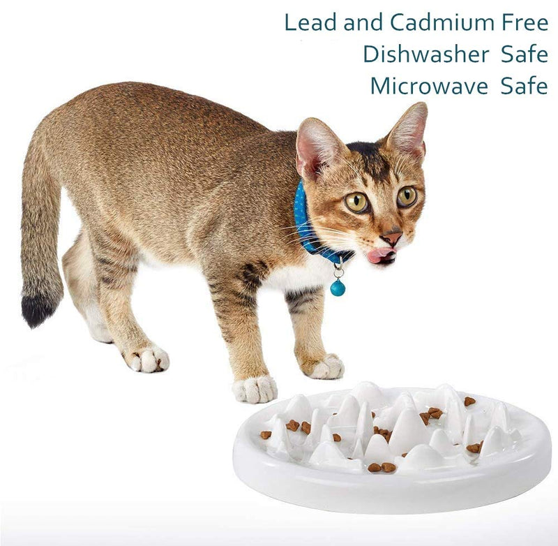 [Australia] - LORVOR Slow Feeder Bowl with Mat, Ceramic Interactive Slow Feeding Bowl Fins Design - Anti-gulping Slow Down Eating Prevent Choking Pet Bowl Feeder White - Ceramic 