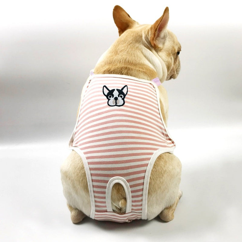 [Australia] - Stock Show Small Dog Cute Summer Cotton Stripe Sanitary Pantie with Adjustable Strap Suspender Physiological Pants Pet Underwear Diaper Jumpsuit for Girl Dog Teddy Young Corgi French Bulldog Puppy Bulldog-M 