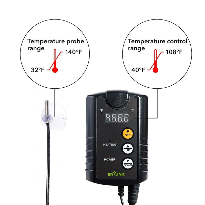 BN-LINK Digital Heat Mat Thermostat Controller for Seed Germination, Reptiles and Brewing Breeding Incubation Greenhouse, 40-108°F, 8.3A 1000W ETL Listed (take note to capitalize BN-LINK) - PawsPlanet Australia