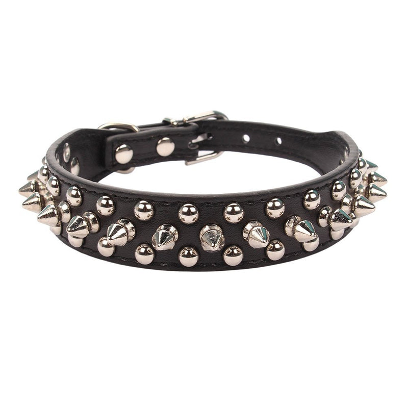 Aolove Mushrooms Spiked Rivet Studded Adjustable Pu Leather Pet Collars for Cats Puppy Dogs 6.3"-8.2" Neck Black - PawsPlanet Australia