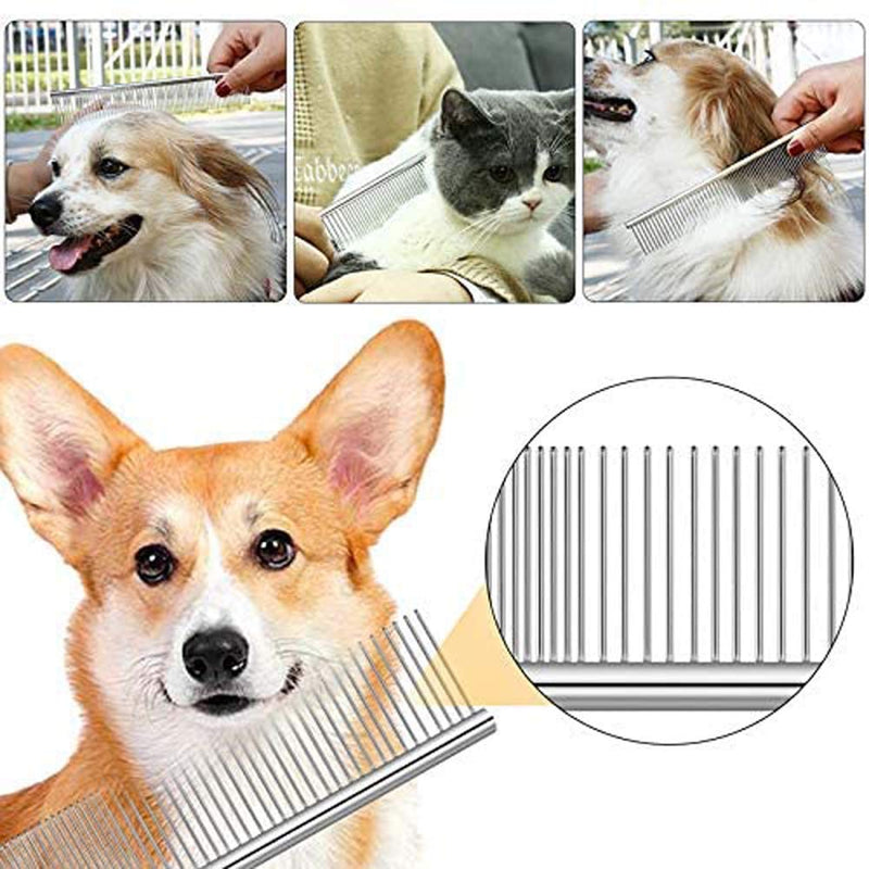 NT-ling Pet Steel Comb, Pet Grooming Comb Rounded Teeth Dog Comb for Large, Medium and Small Dogs and Cats with Tangled Short/Long Hair, 19 x 3 cm - PawsPlanet Australia
