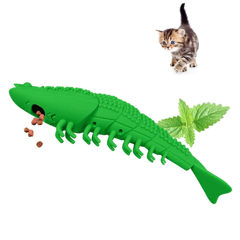[Australia] - WeTest 2 Pack Natural Rubber Interactive Cat Toothbrush Catnip Toys - Refillable Catnip Shrimp Shape Pet Cleaning Chew Toothbrush Toy（Green） (LJ-ZXS-120203) 