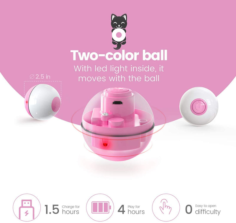 Iokheira Interactive Cat Toys Ball (3rd Gen) Wicked Ball for Indoor Cats, Auto 360° Self-Rotating & USB Rechargeable with LED Red Light Toy for Kitten Pink - PawsPlanet Australia