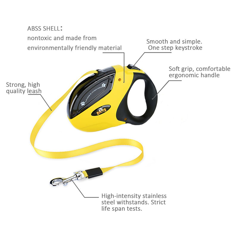 [Australia] - Pet Neat Retractable Dog Leash with Break and Lock Button - Free eBooks - Premium Quality - 10 Ft - Suitable for Small and Medium Dogs - Up to 44 lbs Yellow Color 