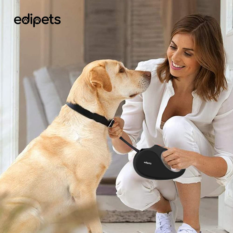 Edipets, Extendable and Retractable Dog Lead, 5 m, 360 Degree Tangle Free Nylon Dog Lead for Small, Medium and Large Dogs (L, Black) L - PawsPlanet Australia