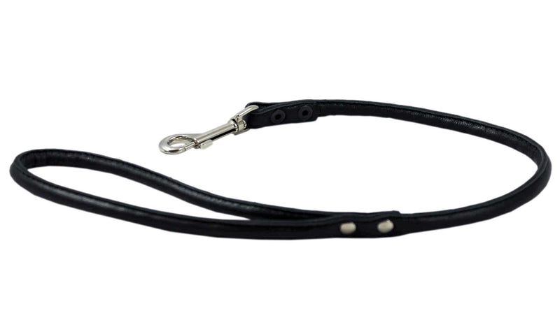 [Australia] - Round Genuine Rolled Leather Dog Short Leash 24" Long 3/8" Wide Black for Medium Breeds 