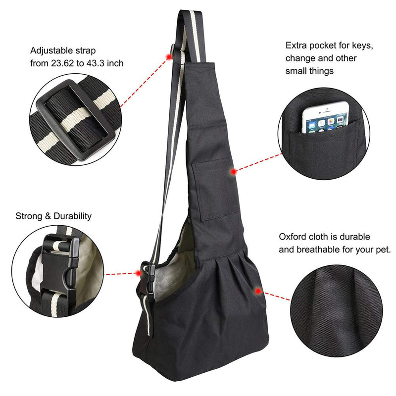 [Australia] - Coppthinktu Dog Carrier Sling for Small Dogs - Hands Free Dog Carrier Bag Breathable Pet Shoulder Bag, Puppy Kitty Rabbit Carrying Pouch - Adjustable Strap and Pocket Black 