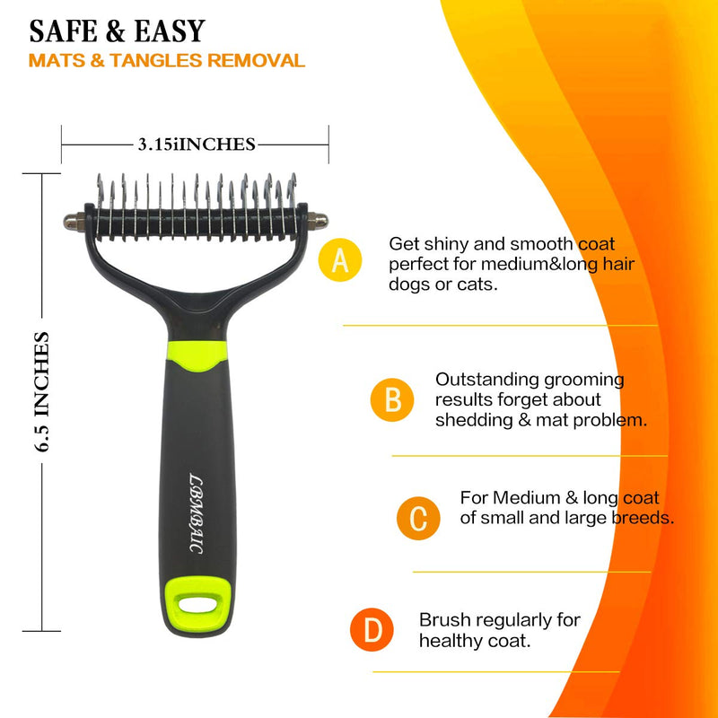 LBMBAIC Undercoat Rake for Dogs with 9+17 Double Sides Tooth Safe Dog Grooming Brush for Deshedding Mats & Tangles Removing Pet's Hair for Long Hair Cats& Dogs Brush for Shedding. - PawsPlanet Australia