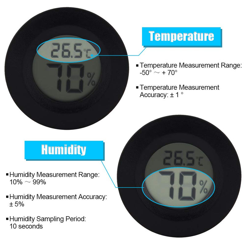 Pssopp Reptile Thermometer Hygrometer Round Shape Digital Temperature Humidity Gauge Meter for Reptile Incubator Aquarium Poultry Office Living Room (Black) Black - PawsPlanet Australia