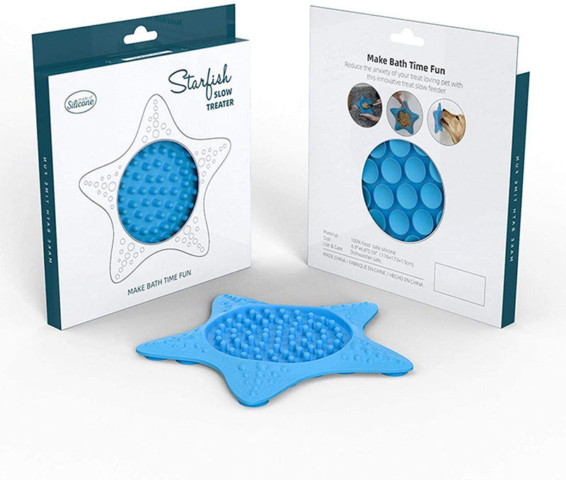 Longwu Starfish Dog Lick Pad, Dog Washing Distraction Device Slow Feeder Lick Mat Suctions to Wall, Silicone Peanut Butter Lick mat for Pet Bathing, Grooming, Calming, Trimming and Dog Training Starfish pad - PawsPlanet Australia