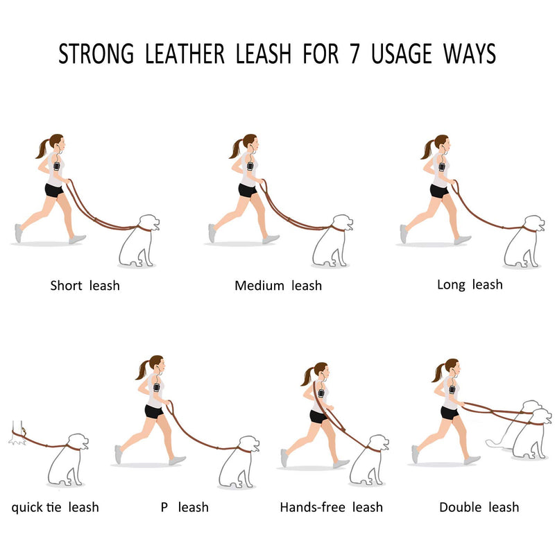 [Australia] - Durable Multi Function 8ft Dog Leash, Genuine Leather Leash Hands Free Leash Dog Training Leash for Small, Medium and Dogs 