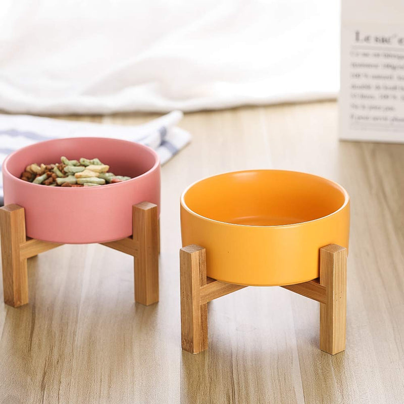 Yellow Ceramic Elevated Raised Cat Bowls ,Cat Food Dish with Stand, Raised Cat Food or Water Bowls Anti Vomiting,Pet Bowl with Anti Slip Rubber pad,Stress Free for Cats and Small Dogs（400ML/13.5OZ) Yellow - PawsPlanet Australia