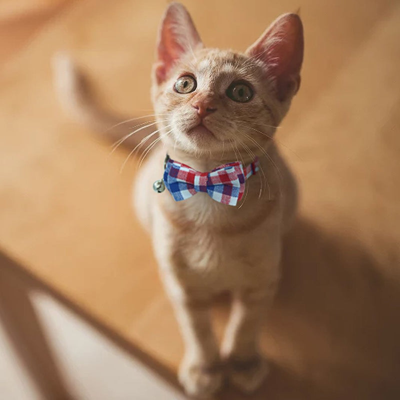 [Australia] - OFPUPPY Cute Bowtie Cat Collar Breakaway with Bell 2 Pack Plaid Collar Set for Kitty Puppy Adjustable 7.8-10.2" Classic Plaid 