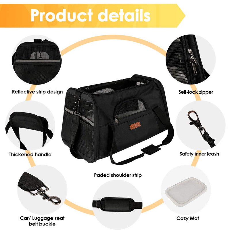 [Australia] - CLEEBOURG Cat Carrier Dog Carriers, Airline Approved Travel Pet Bag, Collapsible Soft-Sided Kennel with Reflective Side Strip, Mesh Window and Escape-Proof Buckle, Best for Small Medium Cats Dogs 