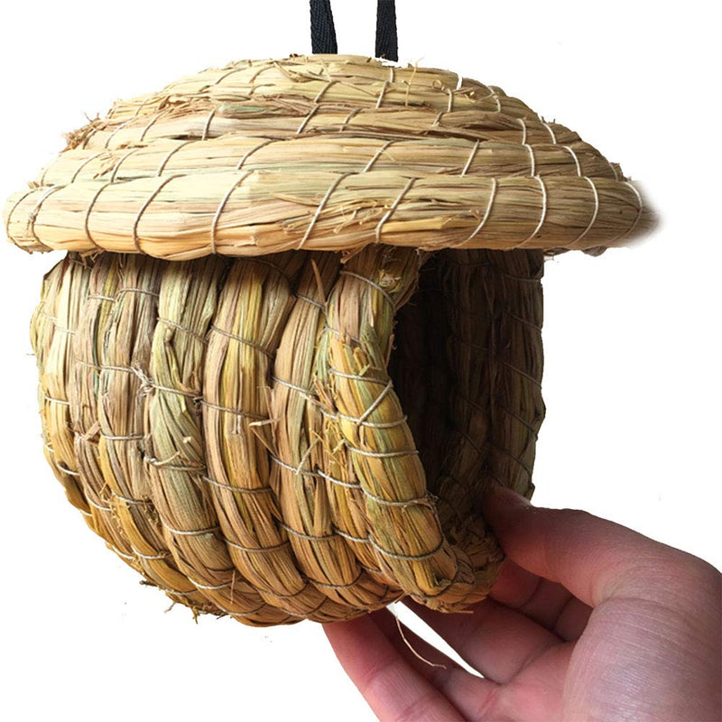 [Australia] - Birdcage Straw Simulation Birdhouse 100% Natural Fiber - Cozy Resting Breeding Place For Birds - Provides Shelter From Cold Weather - Bird Hideaway From Predators - Ideal For Finch & Canary(Large) 