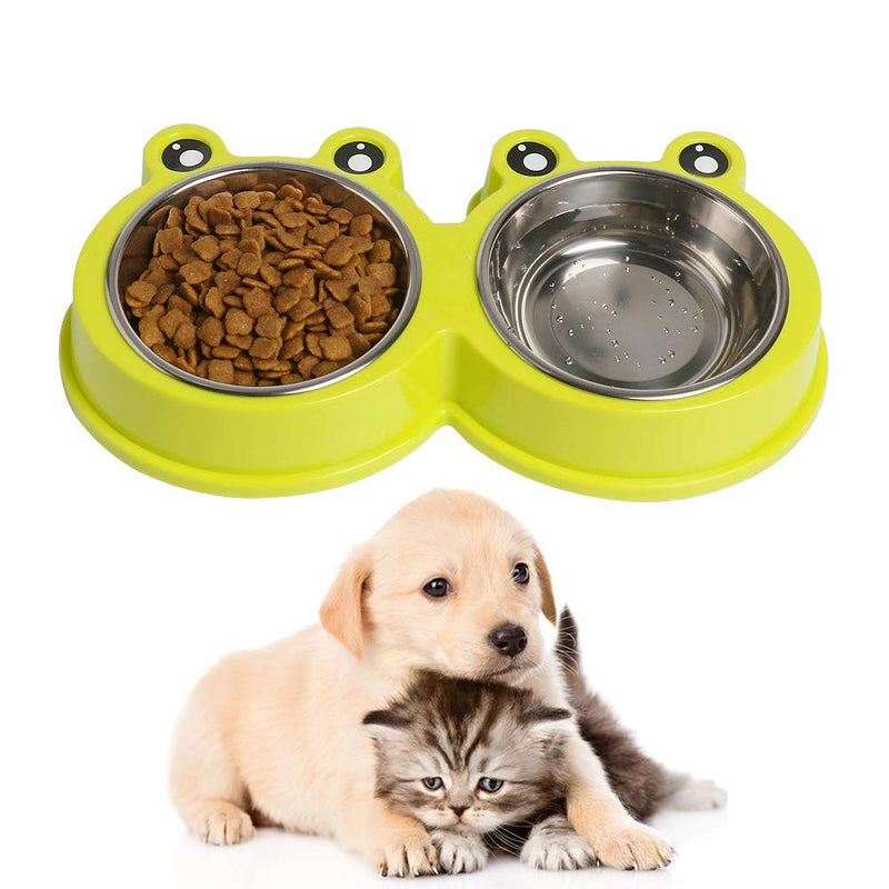 Double Dog Cat Bowls Premium Stainless Steel Pet Bowls with No-Slip Stainless Steel Cute Modeling Pet Food Water for Feeder Dogs Cats Rabbit and Pets 3.Green Tea - PawsPlanet Australia