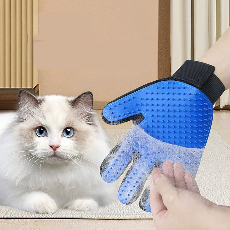 AIRFUL 2 pairs of cat grooming gloves, double-sided pet glove brush, right hand cat glove grooming for short hair and long hair, light blue - 4 pieces - PawsPlanet Australia