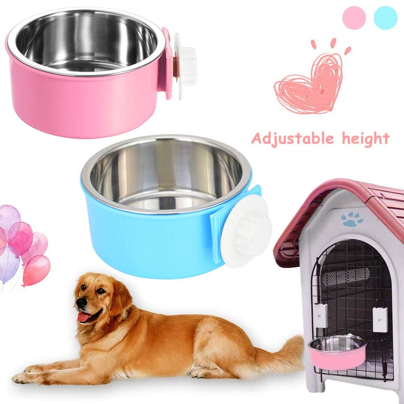 FANDE 2-in-1 Pet Hanging Bowl, 2PCS Removable Stainless Steel Dog Crate Bowl Food Water Hanging Bowl with Plastic Puppy Feeder Food Water Bowl for Cat, Rabbit, Bird, Hamster - PawsPlanet Australia
