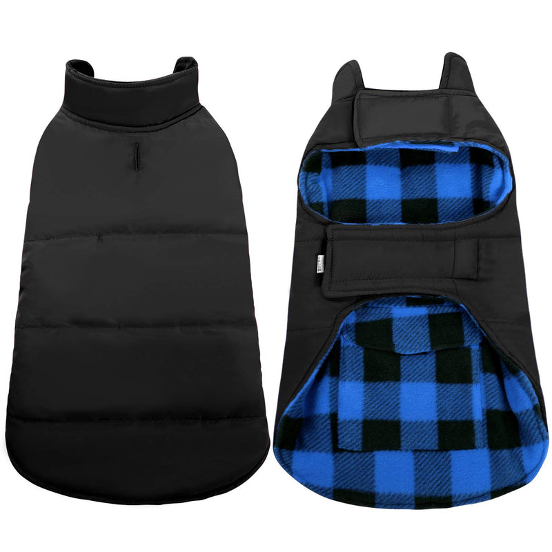 ASENKU Dog Coat, Dog Fleece Jacket Plaid Reversible Dog Winter Vest Waterproof Windproof Cold Weather Dog Clothes Pet Apparel for Small Medium Large Dogs (L, Blue) L (Chest: 17.72"-21.65", Back: 13.78") - PawsPlanet Australia