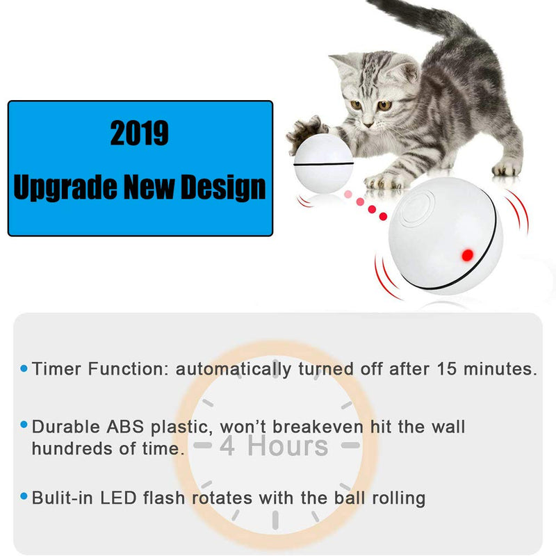 [Australia] - CHOKMAX Cat Toys Balls, 2020 Newest Version Interactive Smart Cat Toy, Automatic Rechargeable Self Rotating Rolling Ball with LED Light Pet Exercise Chaser Toy for Indoor Cats White 