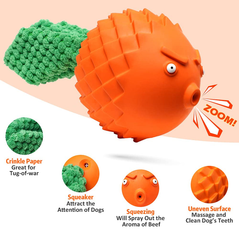 Clemas Indestructible Puppy Chew Toys - Dog Toys for Chew Chase Fetch Durable Rubber Squeaky Dog Toys for Boredom for Medium Dogs Large Dog Aggressive Chewers Tooth Cleaning Dog Gift (Orange) - PawsPlanet Australia