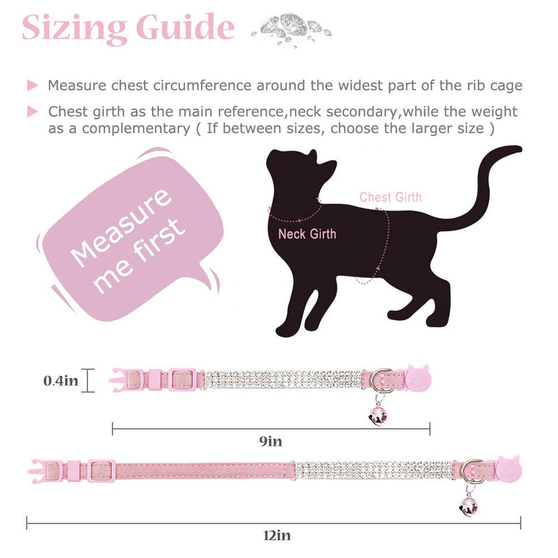 EXPAWLORER Cat Collar Breakaway with Bells - 2 Pack Rhinestones Bling Diamante Collars - Soft Velvet Safe Adjustable Shing Collar for Cats Kitty Girls and Small Dogs Black + Pink - PawsPlanet Australia