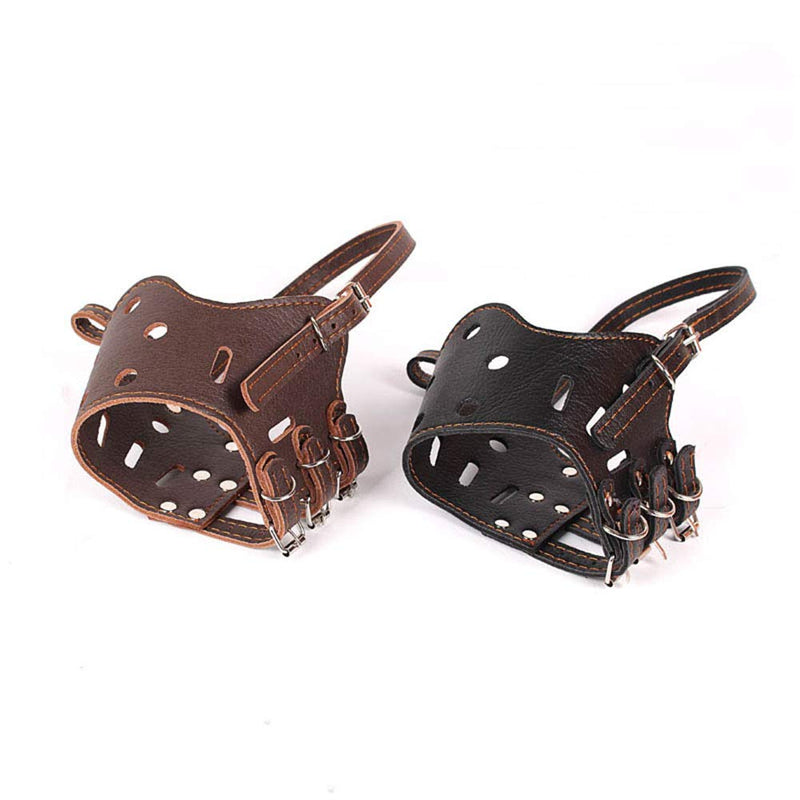 [Australia] - Fashion 1989 Leather Dog Muzzle Anti-bite Anti-Ingestion pu Puppy pet Mouth snoring mask pet Supplies L Brown 