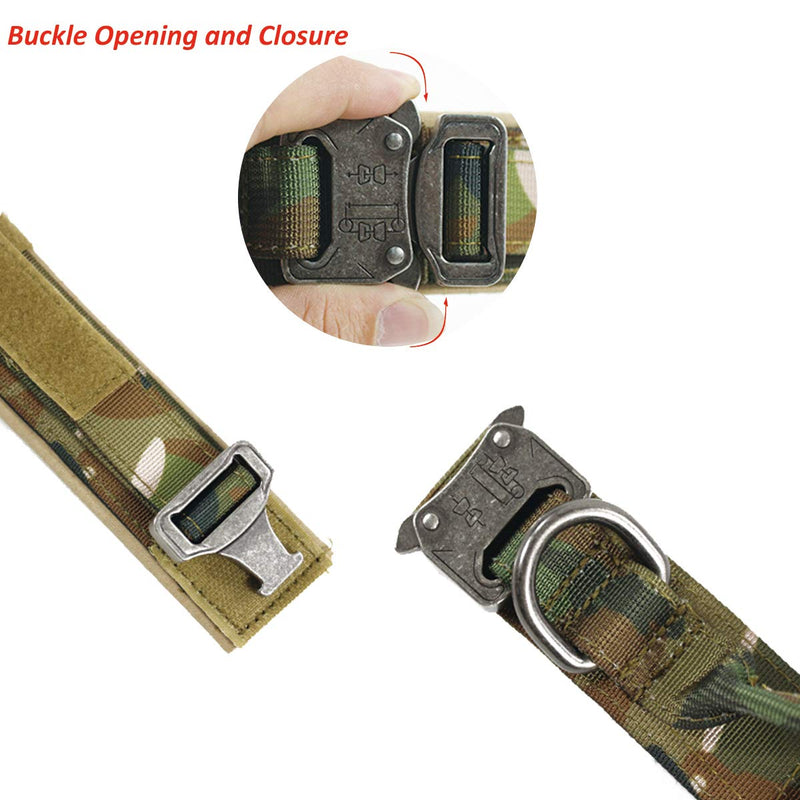 VOLJEE Adjustable Tactical Dog Collar, Military Training Dog Collar 1.5" Width Nylon Heavy Duty Metal Buckle with Handle for Medium and Large Dogs (Camo-L) L Camo - PawsPlanet Australia