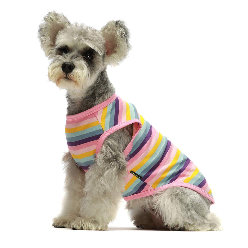 [Australia] - Fitwarm 2-Pack 100% Cotton Striped Dog Shirt for Pet Clothes Puppy Vest T-Shirts Cat Top Tee Breathable Stretchy S Pink 