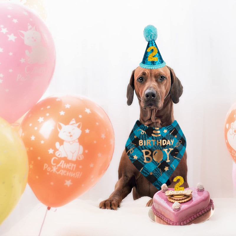 Dog Birthday Bandana Dog Birthday Party Supplies, Dog Birthday Bandana Triangle Scarf, Boy Dog Birthday Bandana Scarf Dog Birthday Hat with Shiny Number Doggy Birthday Bandana Set Blue - PawsPlanet Australia