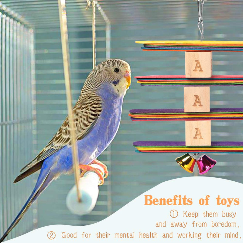 [Australia] - ShellKingdom Parrot Toys,Bird Hanging Wooden Ladder and Bird Hammock Chew Perches Cage Finch Toy with Bells for Bird Macaws Cockatiels Parakeets African Grey Parrot Lorikeets Conures 