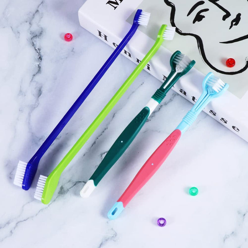 Dog Toothbrush, Pack of 4 Pet Toothbrushes, 2 Triple Head Dog Toothbrushes and 2 Long Handle Dog Toothbrush, Pet Toothbrush for Dogs and Cats (Multi-Coloured) - PawsPlanet Australia