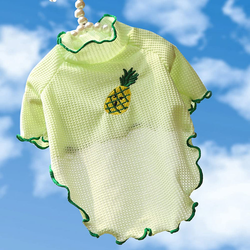 PETSYARDS Dog Shirts, Cute Ruffle Sleeved T-Shirt Girl Boy Puppy Breathable Pullover Embroidered Pineapple Patterns Dog Clothes Small Dogs Cats Tee Top XS X-Small Green-Pineapple - PawsPlanet Australia