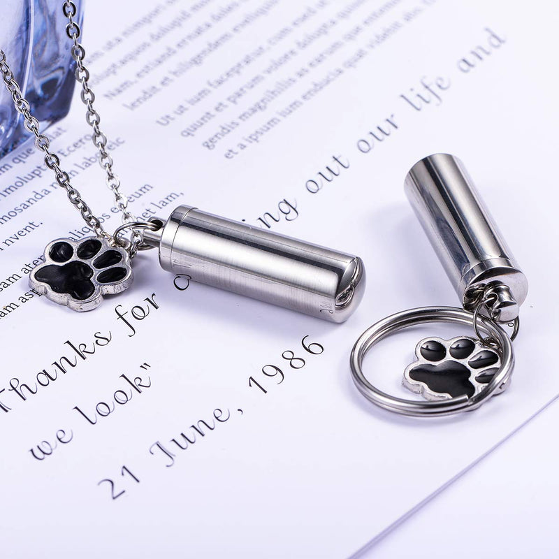 [Australia] - HooAMI Cremation Jewelry for Ashes Pet Puppy Dog Paw Cylinder Memorial Urn Necklace/Keychain Keepsake Black 38mm 