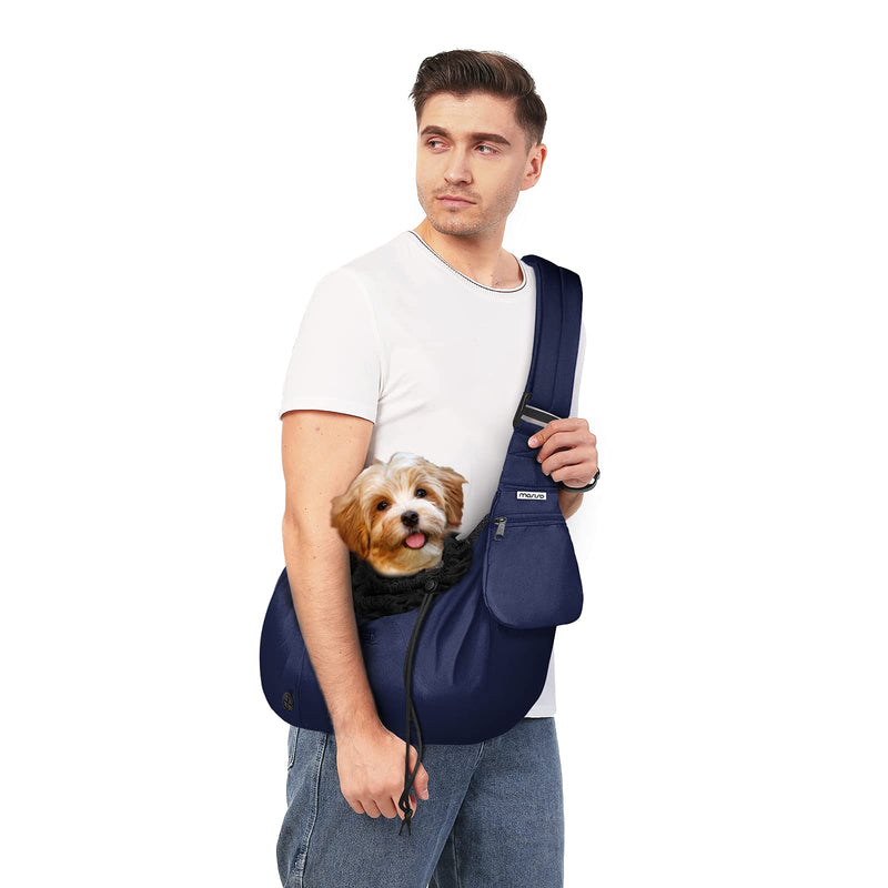 MOSISO Small Dog Cat Carrier Sling Bag, Pet Carrier Tote Bag Hands Free Adjustable Padded Strap Breathable Polyester Soft Carrying Travel Shoulder Bag with Front Pocket for Dogs Cats Navy Blue - PawsPlanet Australia