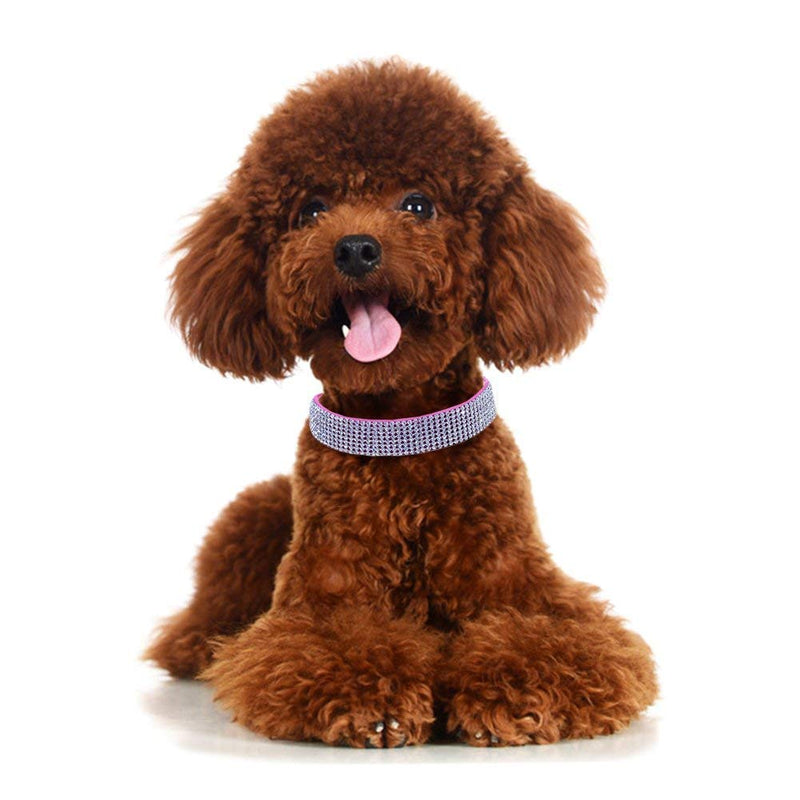 [Australia] - haoyueer Rhinestone Dog Collar, Bling Rhinestone Suede Leather Crystal Diamond Rhinestones Small Pet Cat Dog Puppy Collar M Hot Pink 