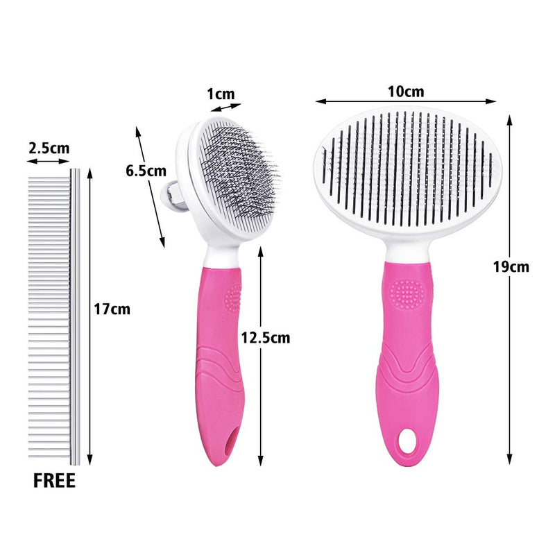 KISSBELLY Pet Grooming Brush Cat Brush Self Cleaning Slicker Brush with Storage Cover for Short to Long Hair, Dog Brush with Comb Removes Loose Hair and Dead Fur Fine needle pink - PawsPlanet Australia