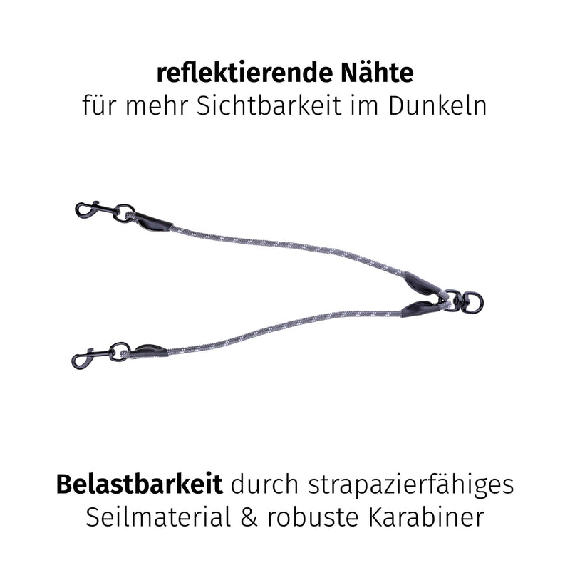 Floxik Tau double leash for 2 dogs grey/orange - reflective, stretchy and tangle-free - double dog leash for coupling - perfect for small to medium dogs small | ø 8mm - PawsPlanet Australia