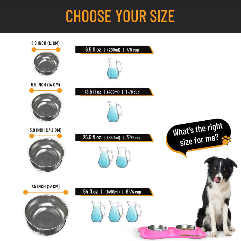 Active Pets Dog Bowl Set, Stainless Steel No Spill Mess-Proof Food & Water Dog Food Bowls with Skid Resistant Silicone Mat, Dog Bowls Small Size Dog, Medium, & Large, Pet Puppy Bowls & Dog Dishes 13½ oz each Happy Pink - PawsPlanet Australia
