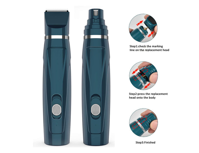 HIFOTO 2 in 1 Pet Nail Grinder Dog Hair Trimmer Electric Dog Nail Grinder Rechargeable Dog Nail Clipper 2 Speeds with 3 Size Ports for Small Medium Large Dogs and Cat - PawsPlanet Australia