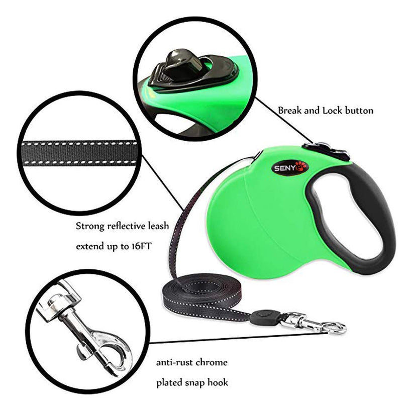 [Australia] - SENYE Retractable Dog Leash,16ft Dog Traction Rope for Large Medium Small Dogs,Break & Lock System Green 