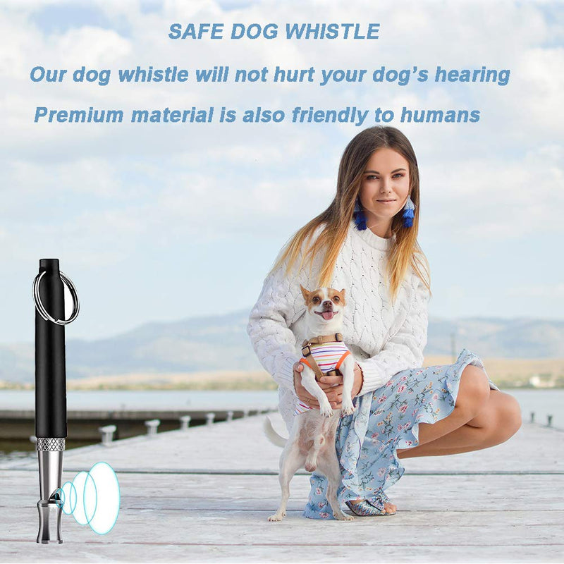 [Australia] - Dinghao Professional Training Dog Whistle – Adjustable Pitch Ultrasonic Dog Training Whistle to Stop Barking Safety Stainless Steel Training Tool with Lanyard – 2 Whistles with 2 Free Lanyards black 