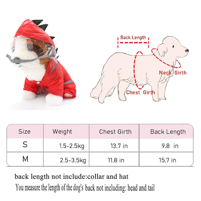 Petea Dog Raincoat Red Dinosaur Waterproof Dogs Rain Jacket with Hood Pet Puppy Rain Poncho Clothes for Dogs and Cats (S, Red) Small - PawsPlanet Australia
