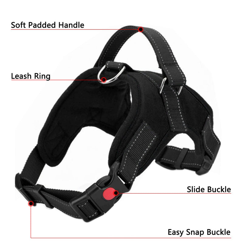 Fyy Dog Harness No Pull, Breathable Adjustable Pet Harness Dog Vest Harness, Reflective Oxford Easy Control Dog Harness with Sturdy Leash for Small Medium Large Dogs M-Black A-Black - PawsPlanet Australia