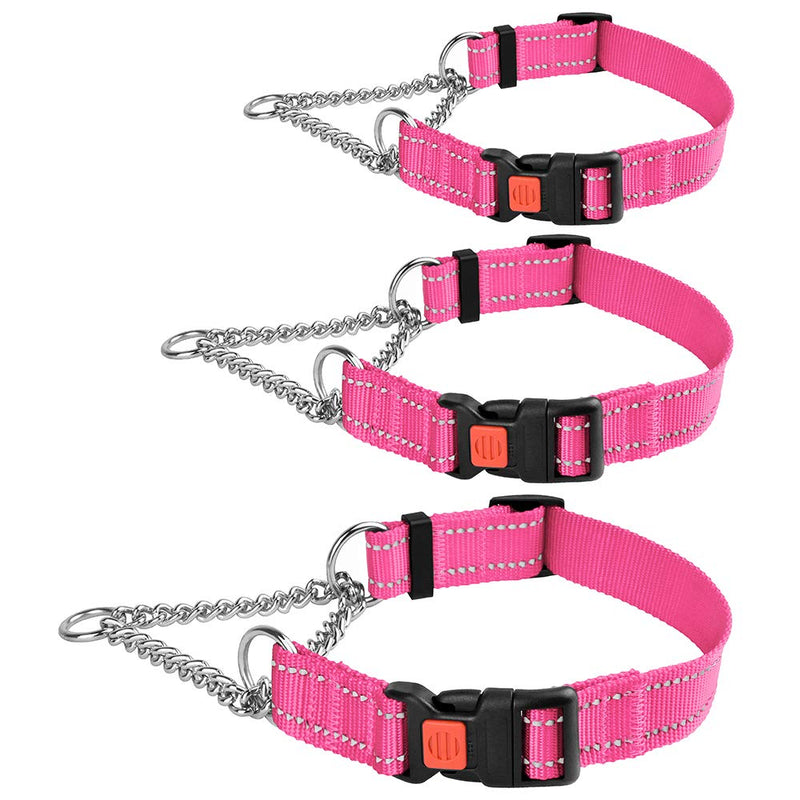 [Australia] - CollarDirect Reflective Dog Collar Martingale Collars Side Release Buckle Chain Training Adjustable Pet Choke Collars M, Neck Size 14"-17" Pink 